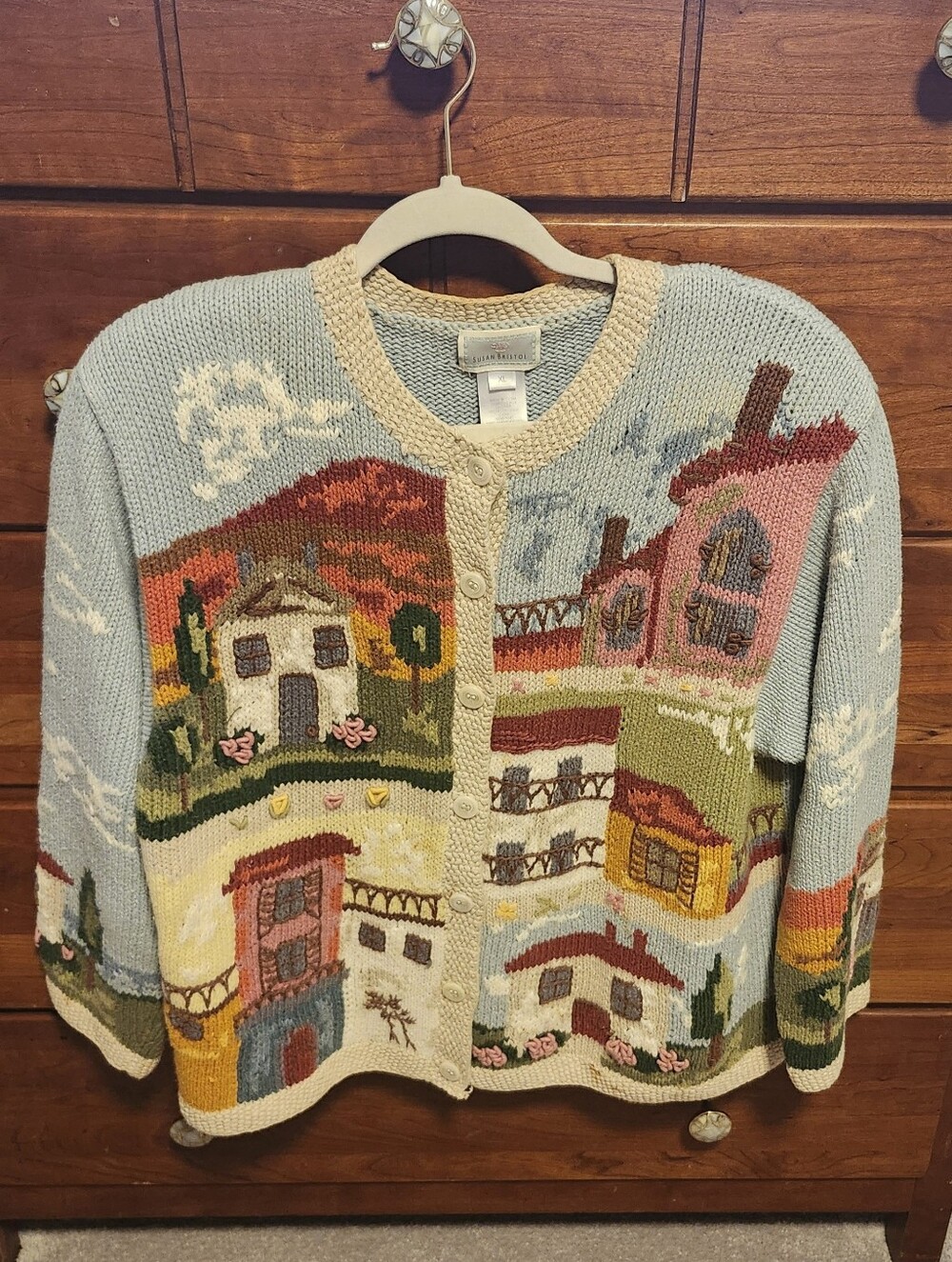 Vintage Susan Bristol, Hand Knited Fall Themed Cardigan Sweater Size XL